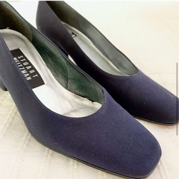 Vintage STUART WEITZMAN navy blue fabric heels - Picture 5 of 7